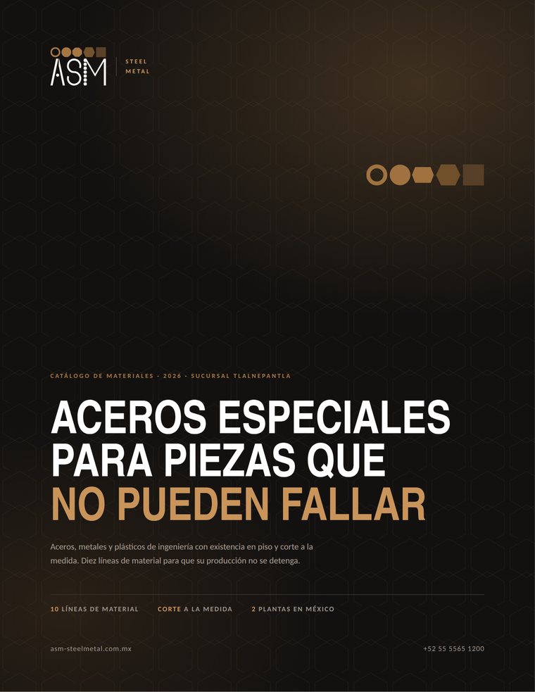 Portada del catálogo de materiales 2026 de ASM Steel Metal